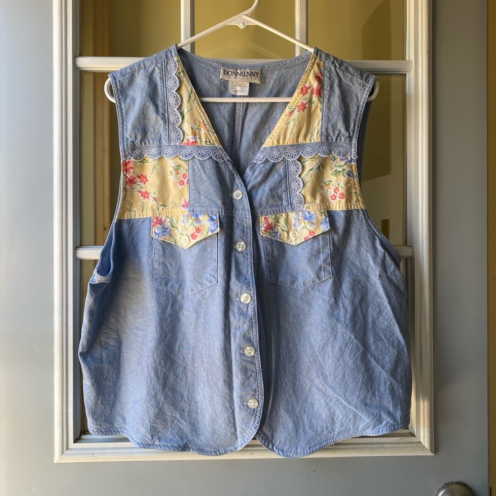 Denim Floral Patchwork Vest / Donnkenny / Vintage